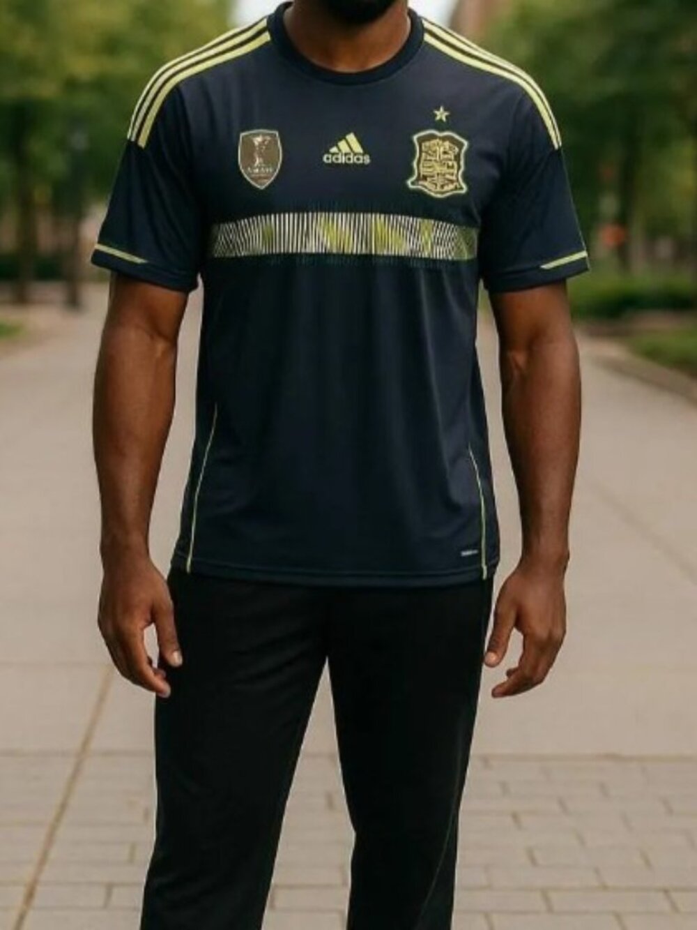 Adidas Spain FIFA 2010 World Champions Shirt Black Neon Yellow Climacool Soccer